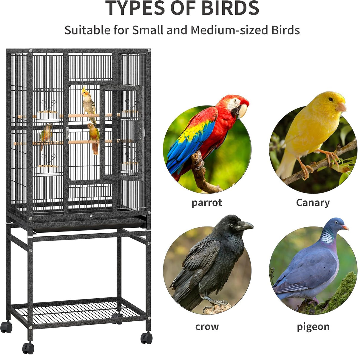 YITAHOME 53 inches Bird Cages for Parakeets, Parrot, Cockatiel - Black / 24.0"L x 16.9"W x 53.9"H - image 3