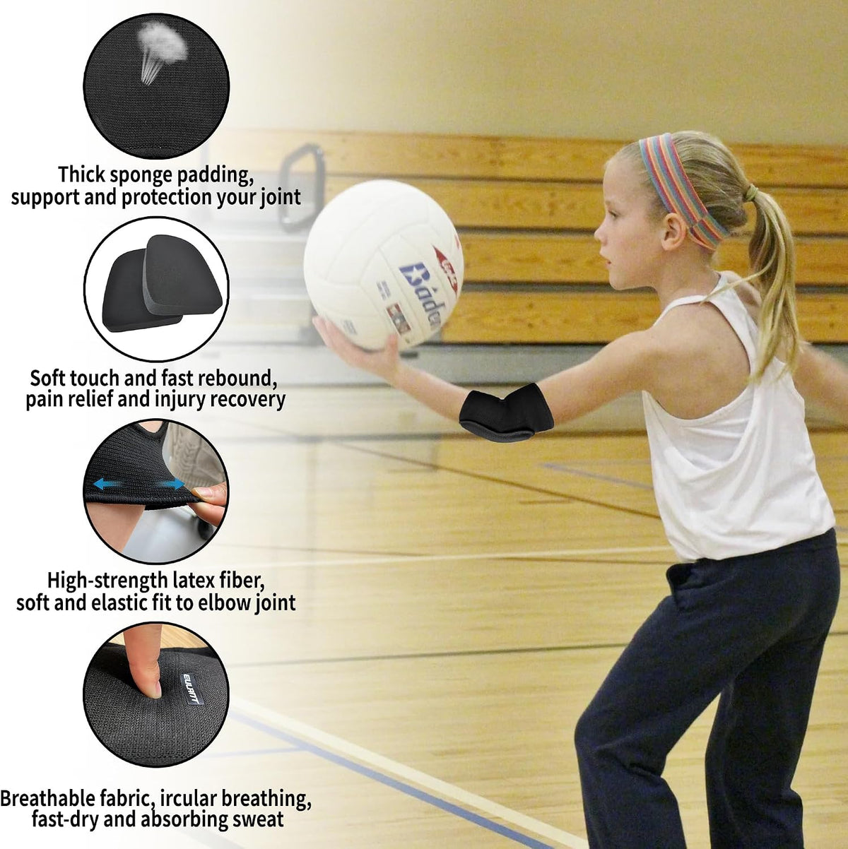 YEEKORO kids elbow pads, breathable stretch elbow protector sleeves for boys and girls - view 10