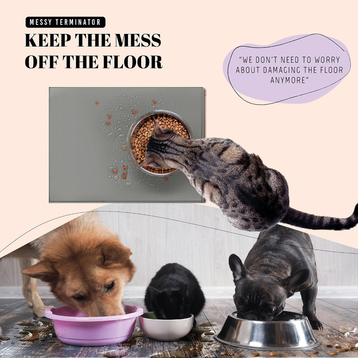 AVERYDAY 32x24 Waterproof Silicone Dog Food Mat - Grey / 18" x 10" - image 2