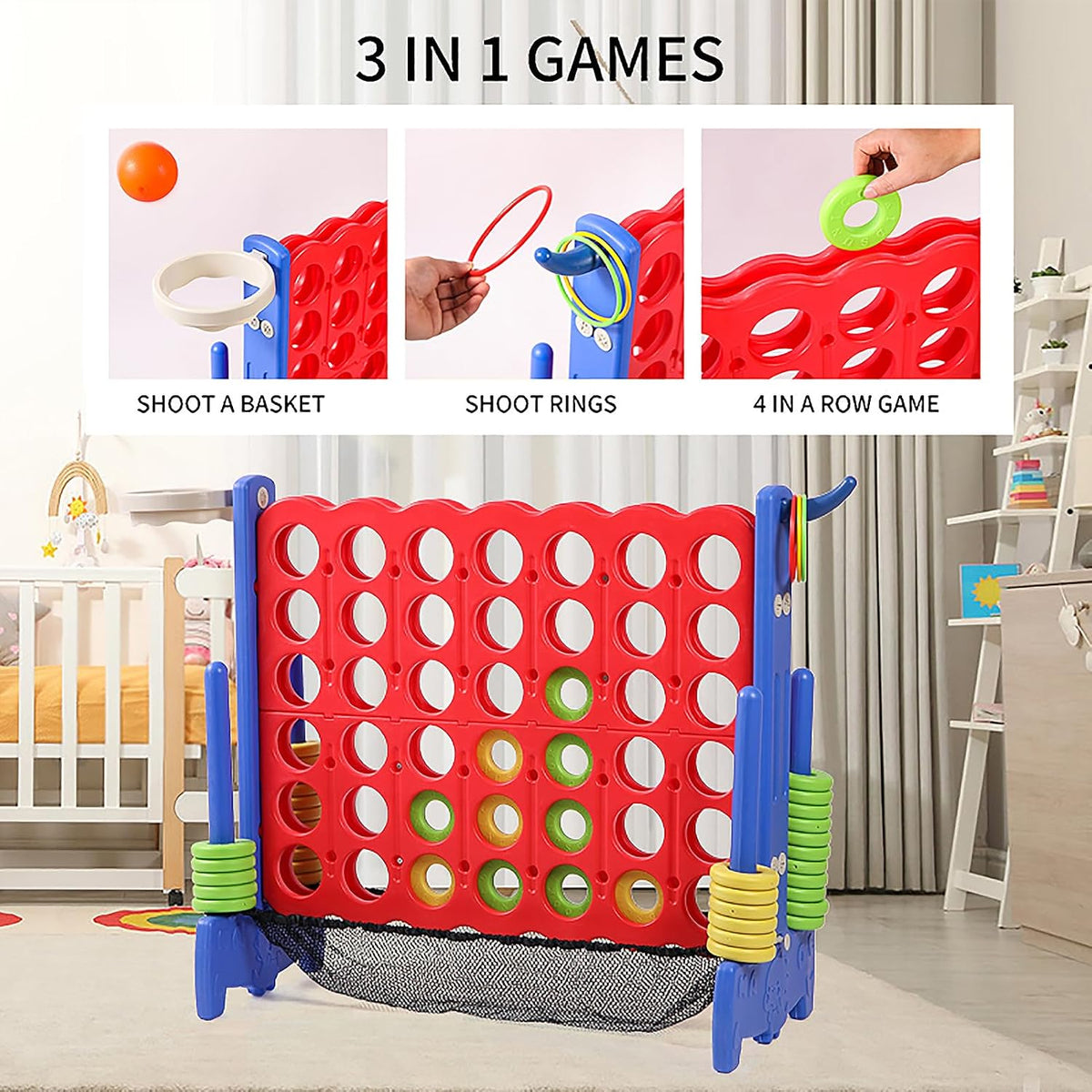 Giant 4 Row Game with Carrying Bag and Mesh Fabric .Giant 4-to-Score - Blue Red - image 3