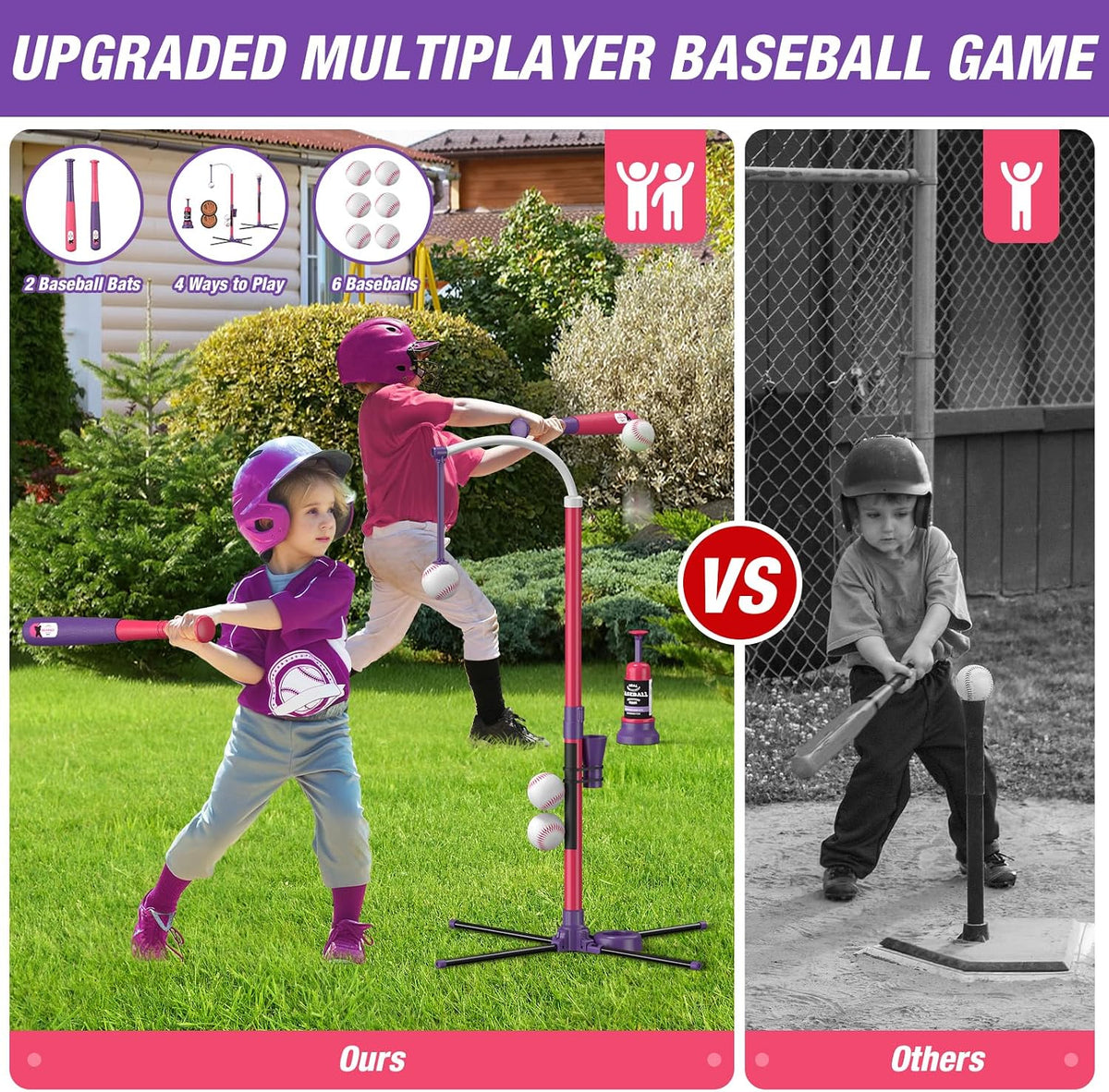 QDRAGON 4-in-1 T ball set for kids with bats, softballs, tee stand and catch paddles - view 8