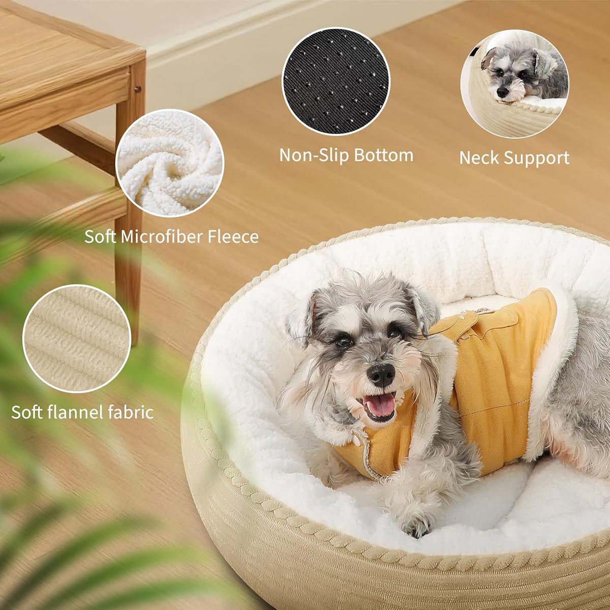 Zerbuger 20in Pink Round Dog Bed Sofa for Dogs Cats - Camel / Medium - image 2