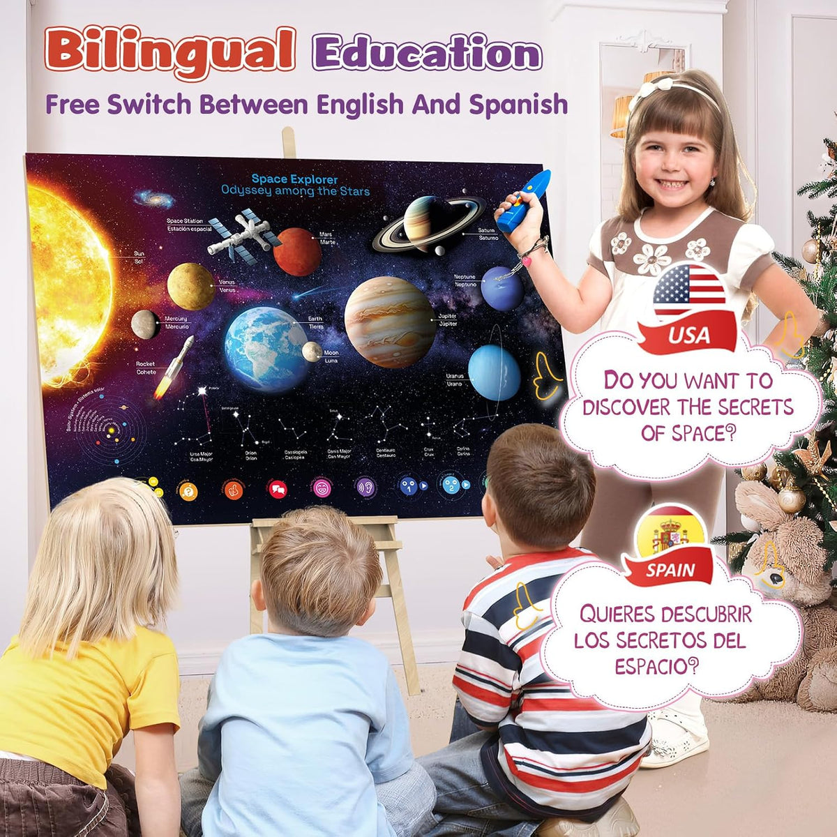 Qiaojoy bilingual talking USA map and solar system poster set with audio pen - view 15