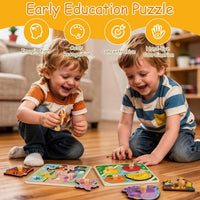 Wooden Toddler Puzzles - 4 Pcs Eco-Friendly Animal Patterns Jigsaw With Handles - Infant Kid Fine - Style A - image 3
