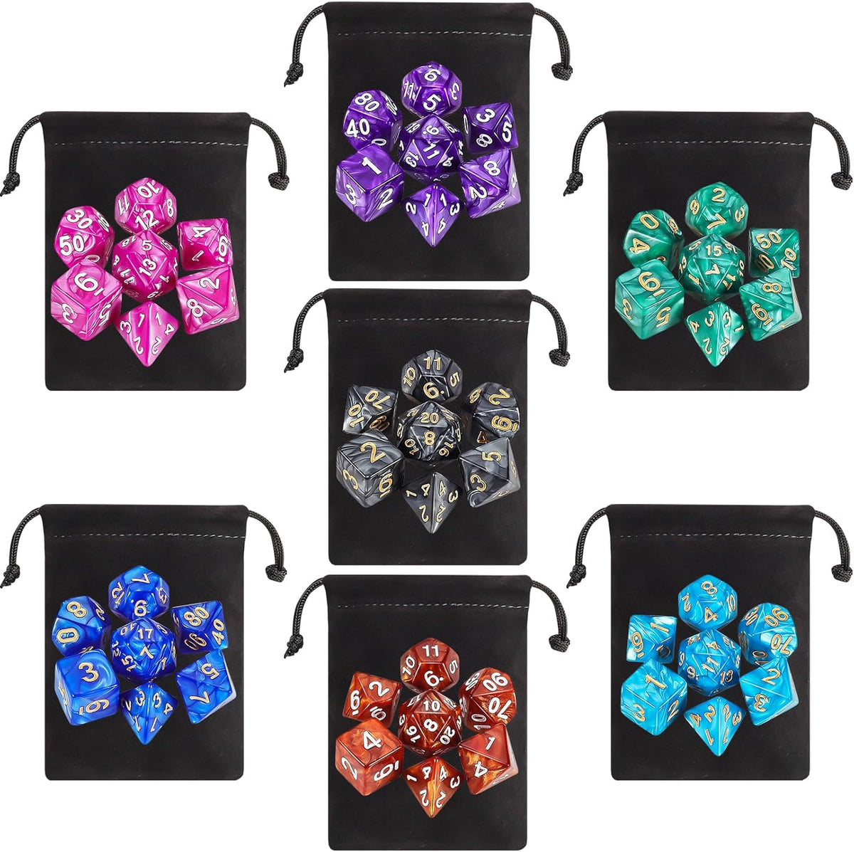 QMay 7 Sets Polyhedral Dice - 7 Colors (49pcs) - image 2