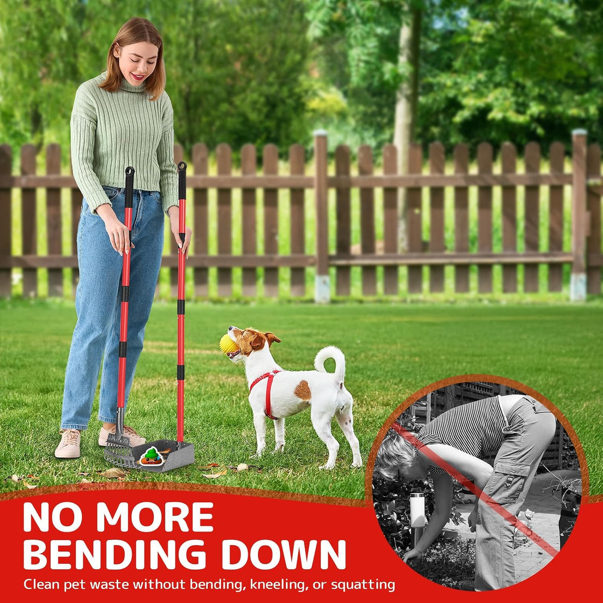 Pooper Scooper for Dogs, Sturdy Stainless Steel Rake & Tray Set – Essentials for Dogs - image 2