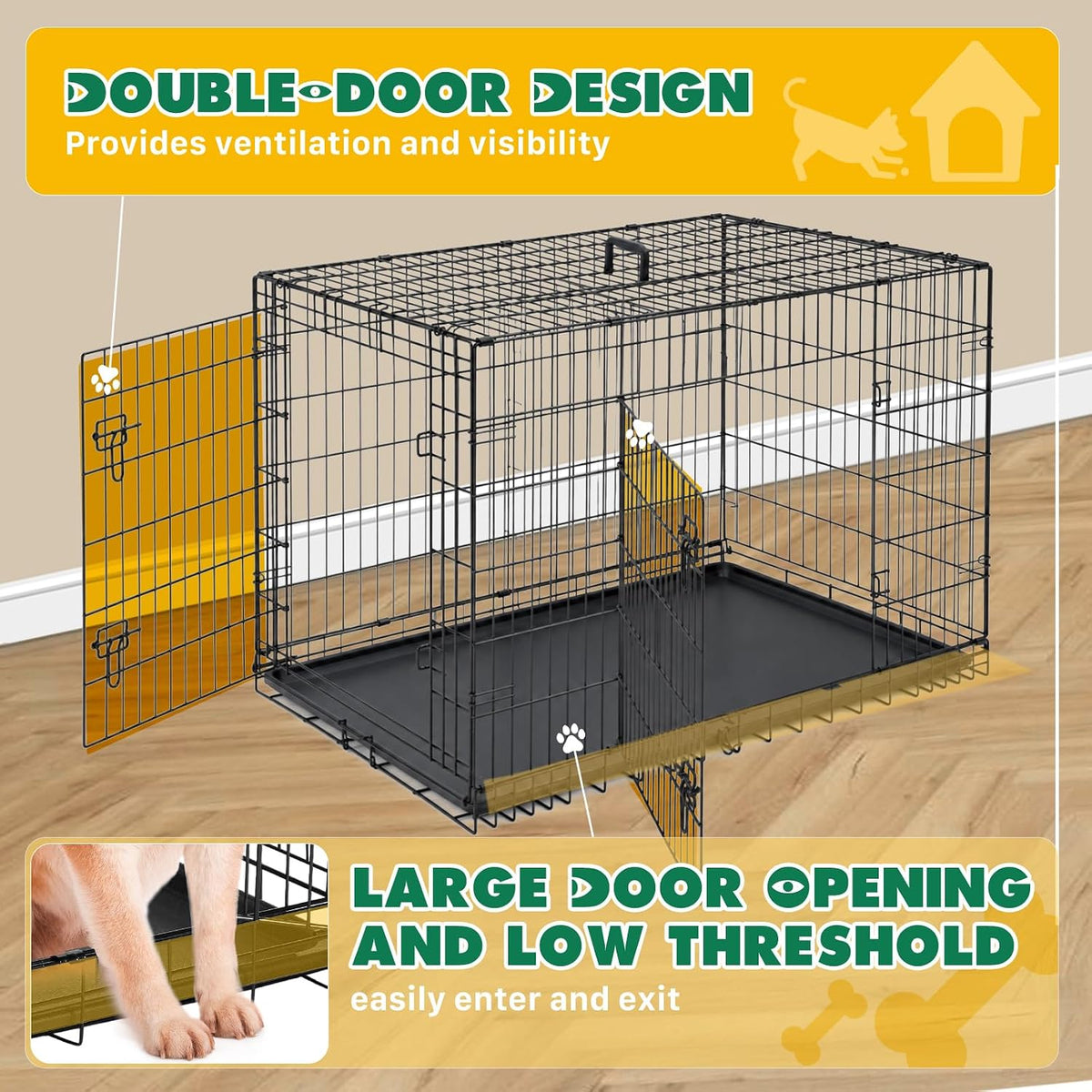 Extra Large Dog Crate 48 Inch Double Door Pet Cage Kennel – Essentials for Dogs - 48.8"L x 29.9"W x 32.9"H / 1P / Double Door - image 3