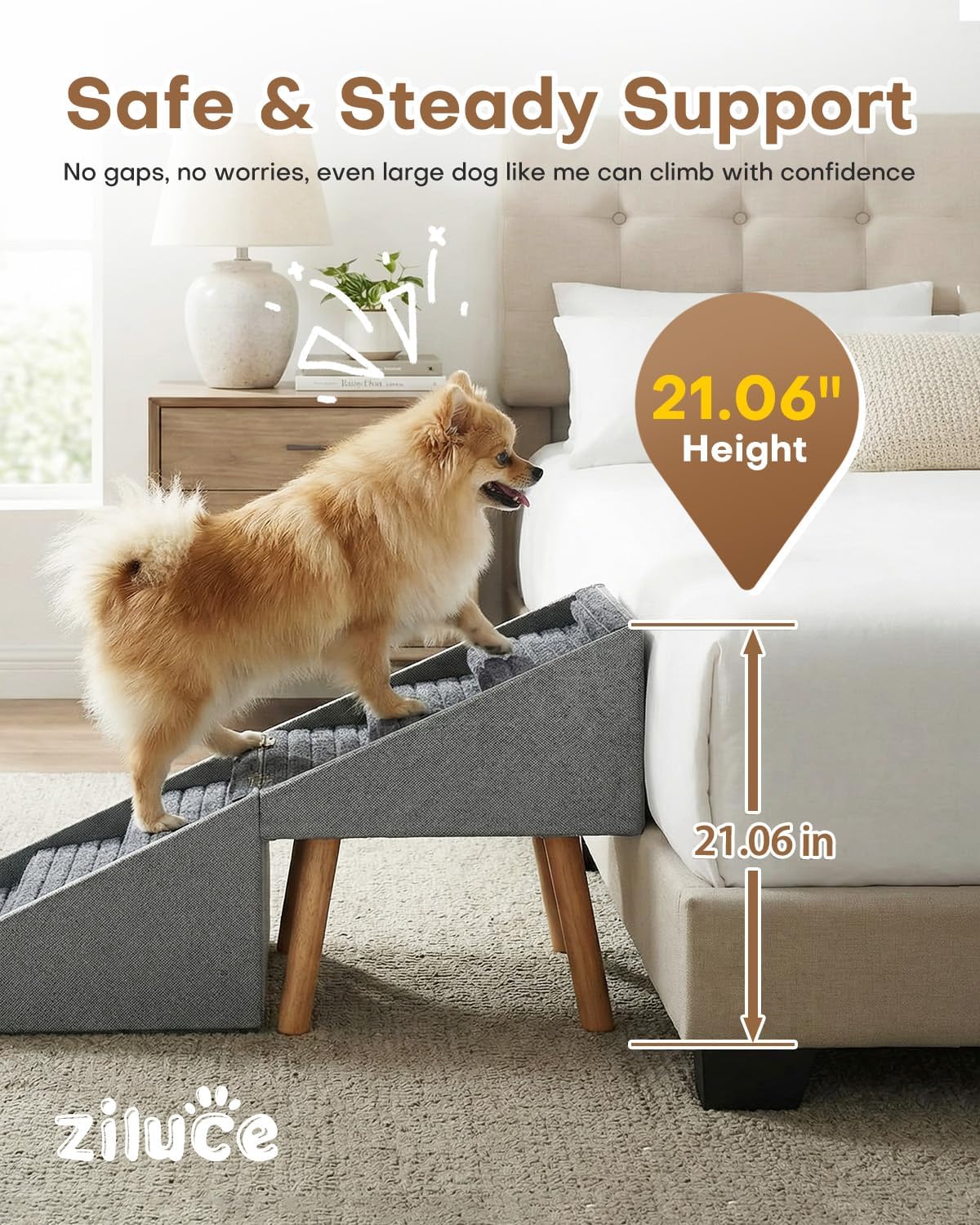 17" H Split Ottoman Dog Ramp for Couch - 21.06" H-Light Grey - image 2