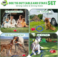 Dog Tie Out Cable and Stake for Yard,(up to 200lbs) 360°Swivel Dog Run Anchors- No Tangle,with 30FT Heavy Duty Tie Out Cable for Dogs,Runner for Yard,Ideal for Outdoor Camping
