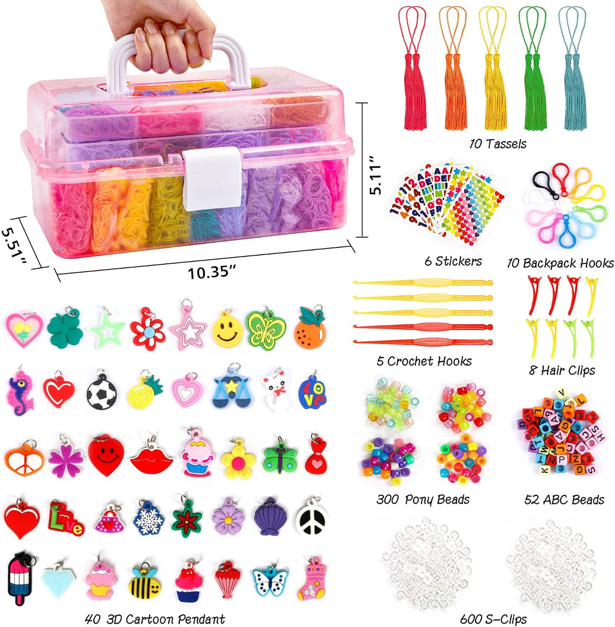 INSCRAFT 17500+ Rubber Loom Bands with 3 Layer Pink Container - Pink - image 2