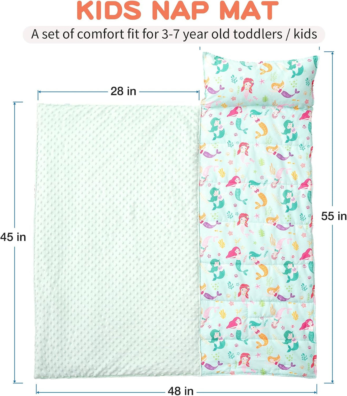 Bunnikins & Clover Toddler Nap Mat with Removable Pillow - Mermaid - image 3