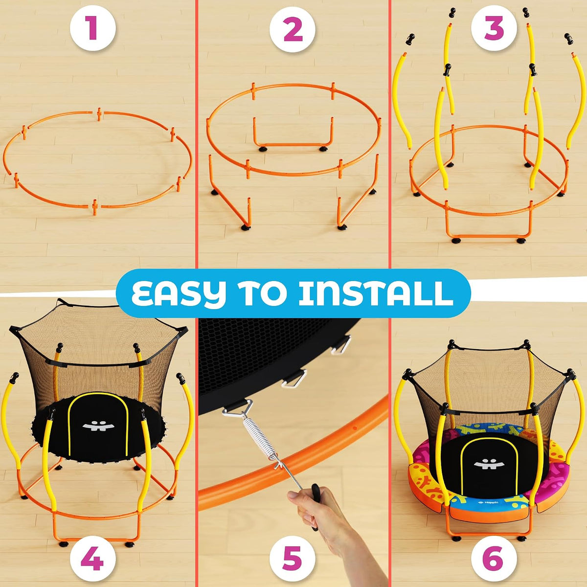 Happin 55’’ Trampoline for kids Safety Enclosure - Multicolor / Classic - image 4