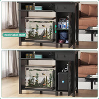 40 Gallon Aquarium Stand With Charging Station, Farmhouse Fish Tank Stand, Reptile Tank Stand Terrarium Stand with Drawer and Cabinet Storage, Sturdy Heavy Duty 41.9"×18.3" Tabletop - Black