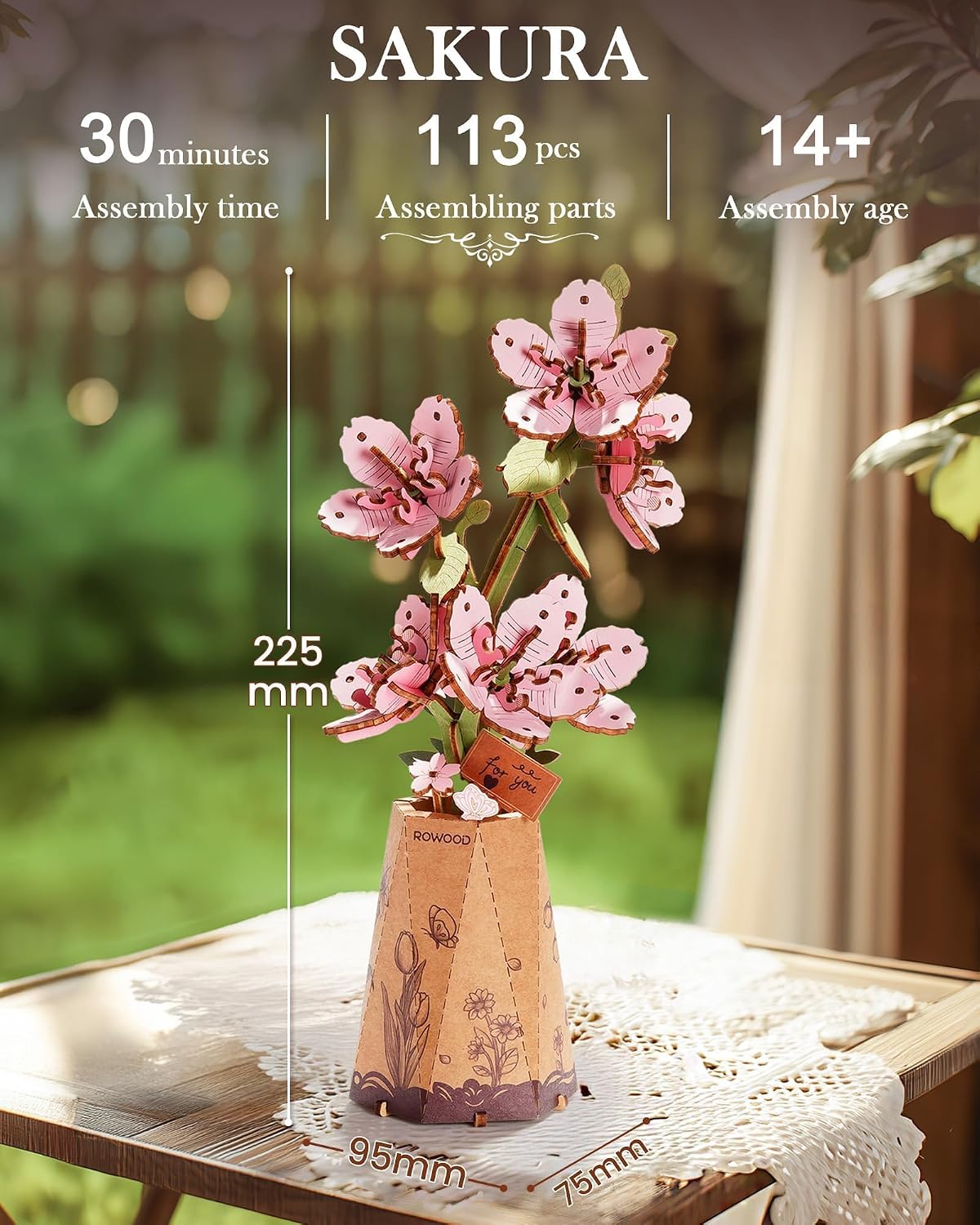 Wowood 3D wooden pink lily flower puzzle assembled model - view 30