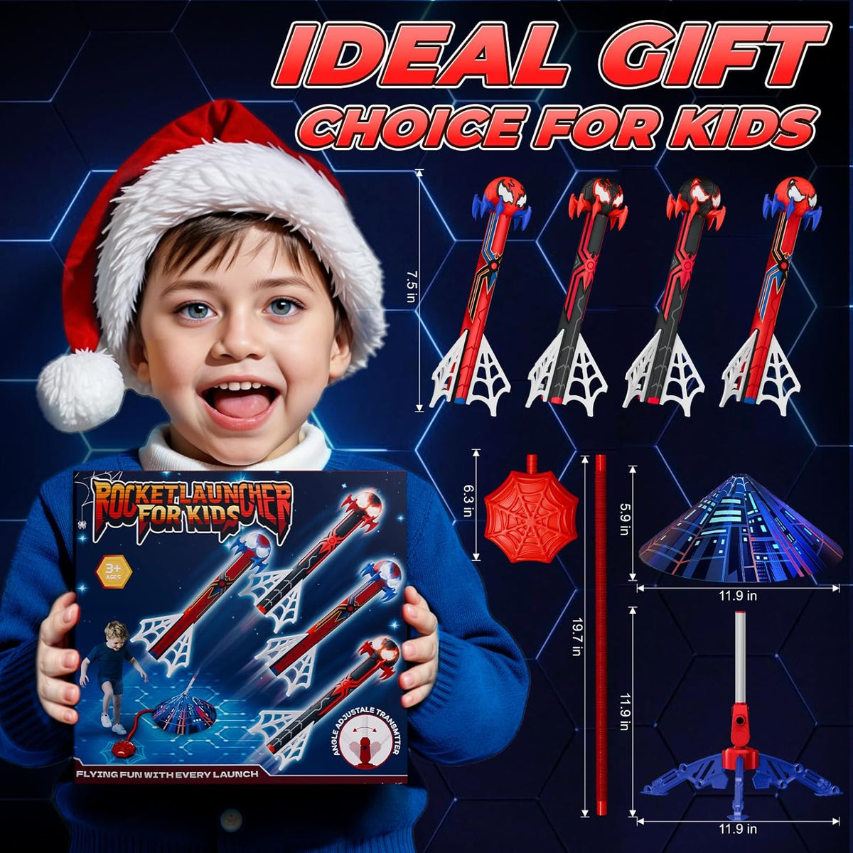 Spider Rocket Launcher for Kids, 4 Rockets with Web Air Pump - Child-sized (Pack of 2) - image 2