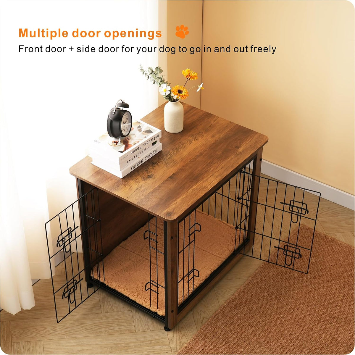27" Dog Crate Furniture, Dog Kennel Indoor - Warm Brown / 27.2"L x 20.1"W x 23.6"H - image 2