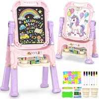 Amagoing Easel for Kids, Adjustable Standing Art Easel for Toddler, Double Side White Chalk Board - pink