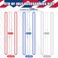 100PCS Bead Necklace, Gold Mardi Gras Beads Party Stuff - Red Silver and Blue - image 2