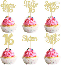 30pcs 16th Birthday Cupcake Toppers - 16th / Gold