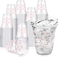 50 Pcs 12 oz Dinosaur Cups Dinosaur Birthday Decorations – Fun for Kids & Family - Pink / Bow