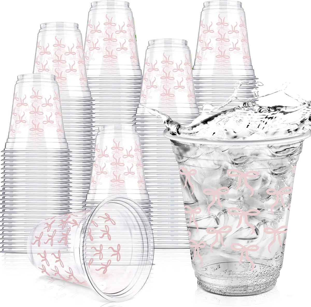 50 Pcs 12 oz Dinosaur Cups Dinosaur Birthday Decorations – Fun for Kids & Family - Pink / Bow
