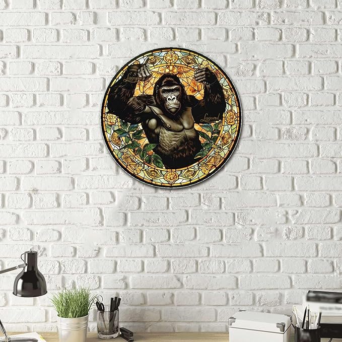 Lygond Metal Gorilla Sign - Stained Glass, 12x12 Inches