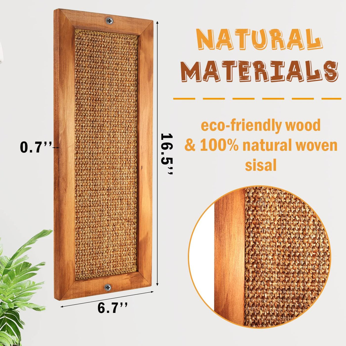 Cat Scratching Post, Wooden Sisal Cats Wall Scratcher - 1 PCS Brown - image 3