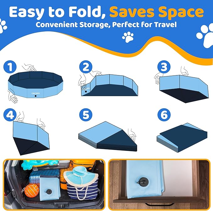 71" x 12" Foldable Dog Pool - Collapsible Hard Plastic Kiddie Pool for Dogs & Kids, Non-Slip Pet Bath Tub for Outdoor Backyard Use, Lightweight & Portable (Blue)