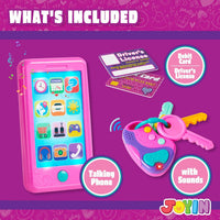 JOYIN pink 4-in-1 pretend play phone set for toddlers with key fob, license and debit card - view 6