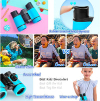 Kids Binoculars Ages 3-12 with Compass & Whistle – Fun for Kids & Family - Blue - image 4