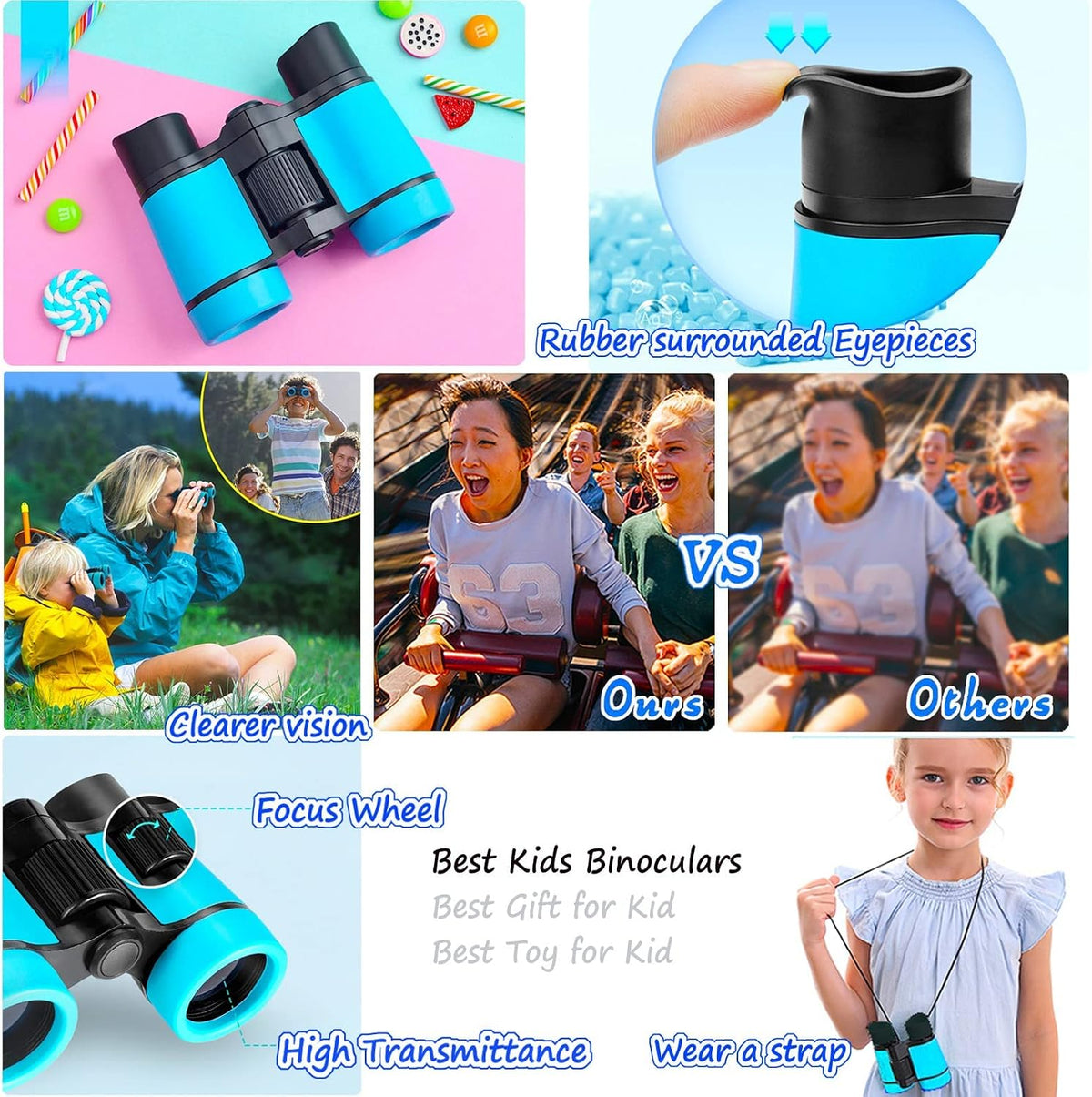 Kids Binoculars Ages 3-12 with Compass & Whistle – Fun for Kids & Family - Blue - image 4