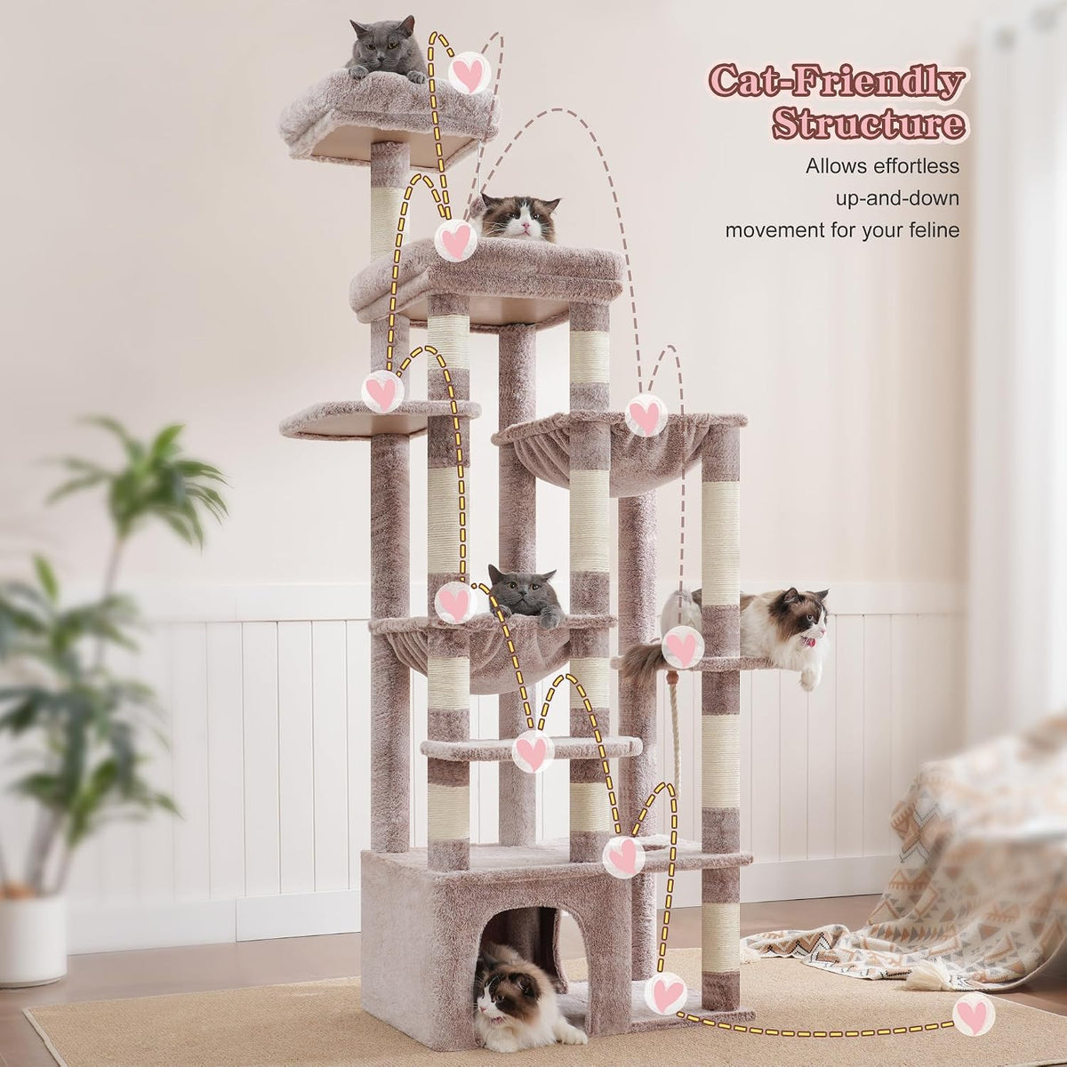Heybly Heavy Duty Cat Tree with Large Base for Large Indoor Cats - Rosy Brown / XL - image 2
