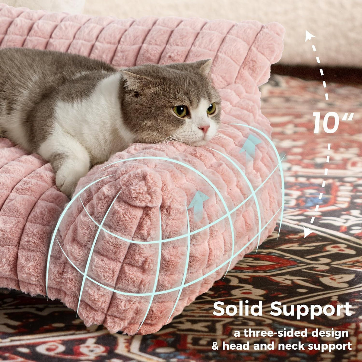 Cat Couch Bed with Fluffy Faux Rabbit Fur for Indoor Cats - Pink / Large: 36"L x 27"W x 10"Th - image 3