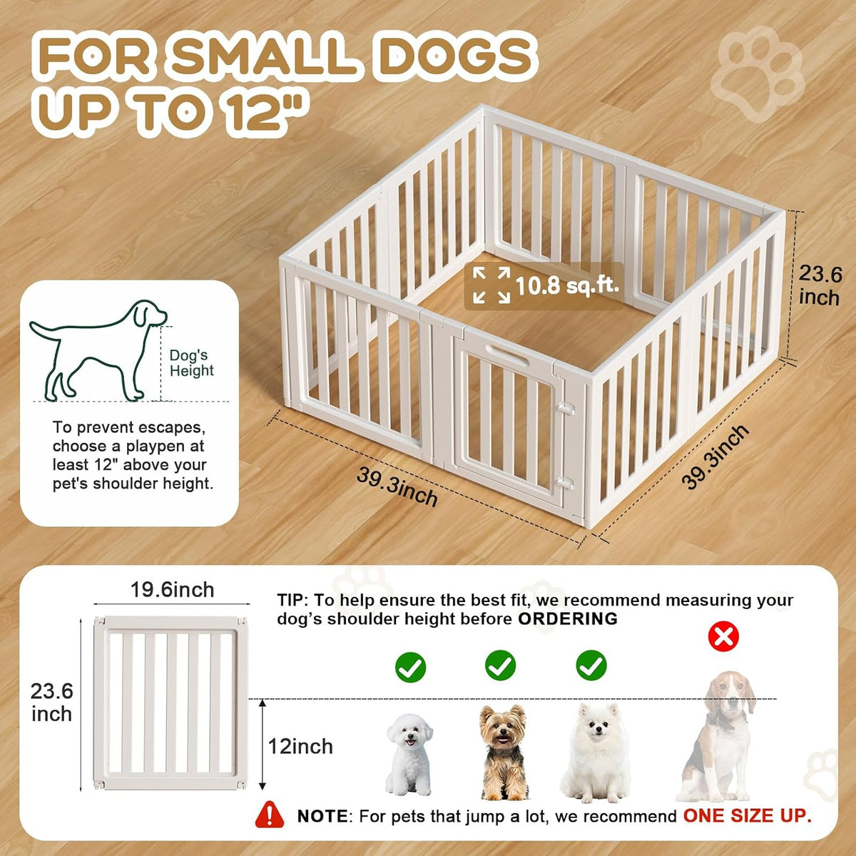 Dog Playpen Indoor, Puppy Playpen, White 23.6" H, 10 Panels - white / 8 / 23.6 inch Height - image 2