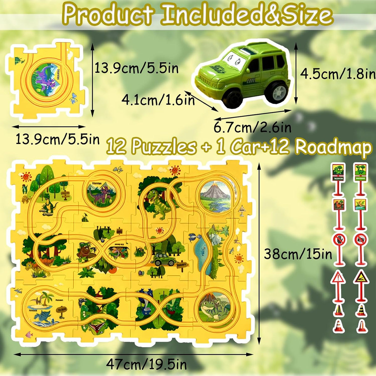 Ubegger puzzle car track set with puzzle road pieces, road signs and battery cars - view 21