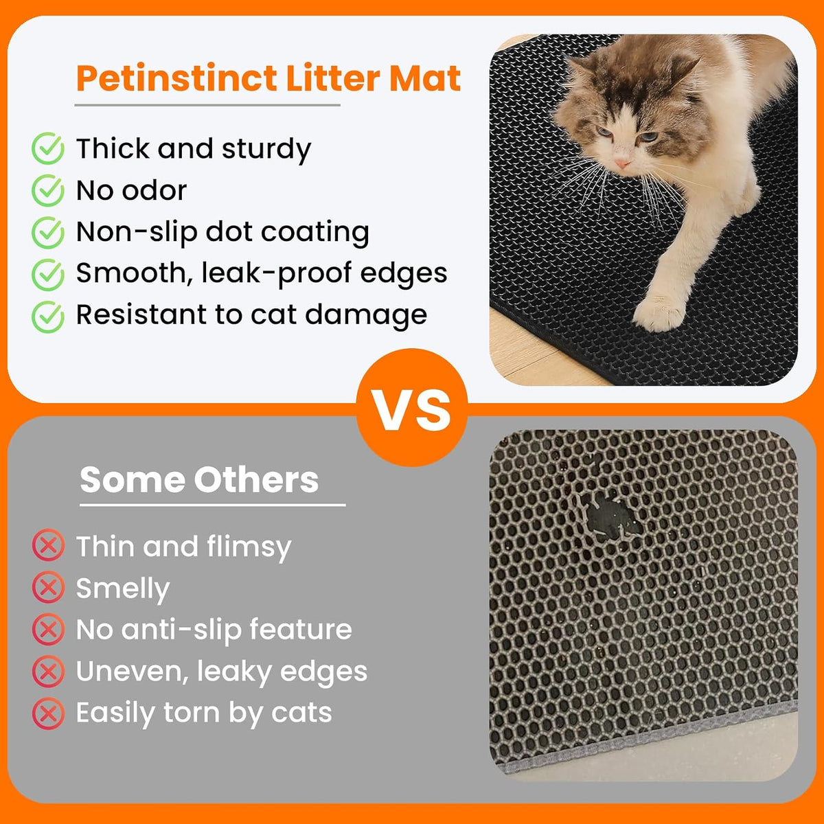 Cat Litter Mat, Double Layer Honeycomb Litter Box Mat – Daily Care for Cats - 24x18 Inches / Black - image 3