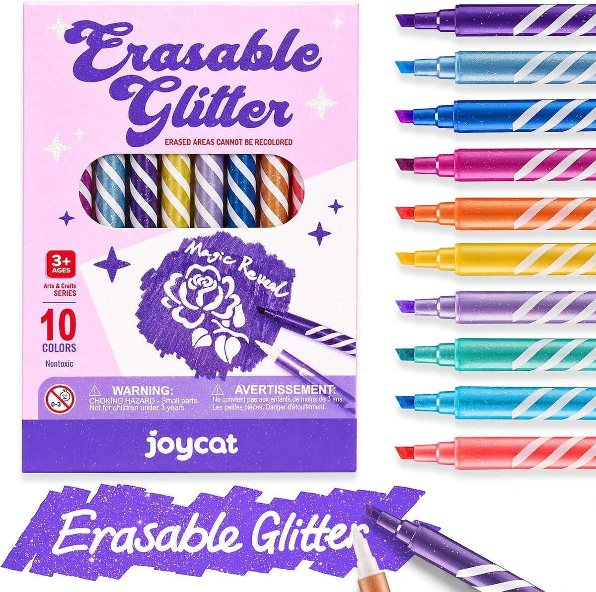 JoyCat 10 Color Changing Markers for Kids Ages 4-8 - Glitter Erasable Markers