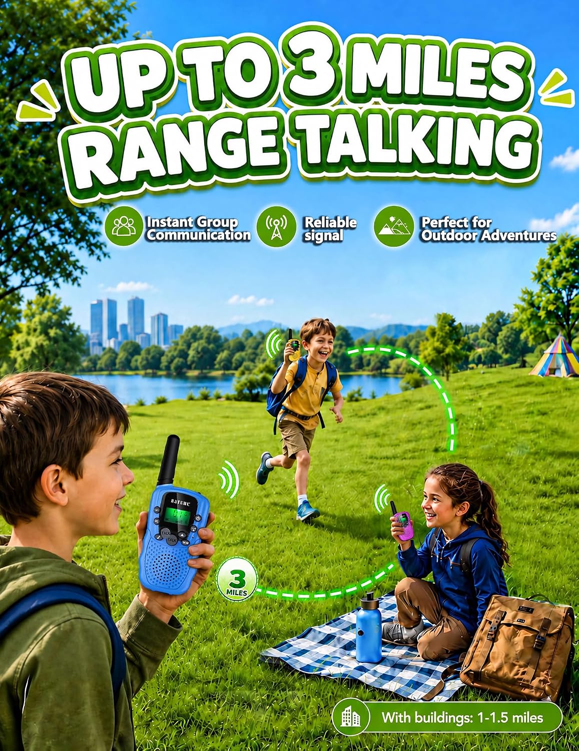 Walkie Talkies for Kids 4 Pack Rechargeable Outdoor Toys Gifts Boys - Blue Pink Yellow Green - image 2