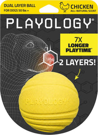Playology Durable Large Dual Layer Dog Ball, Peanut Butter Scent - Jumbo / Chicken