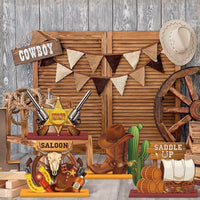 Suzile Dart Battle wooden party table centerpieces in blue and orange, set of 6 - view 19