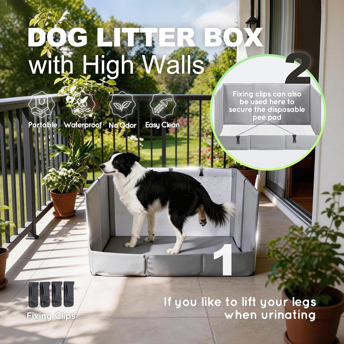 HQ4US 4LEGS Dog Litter Box Indoor High Walls - Grey / Large for Dog＜ 28" Length - image 2