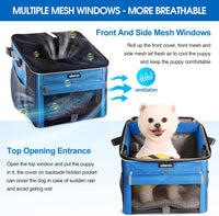 Dog Bike Basket, Soft-Sided Dog Bike Carrier with 4 Mesh Windows for Small Dog Cat Puppies - Grey - Blue-1 - image 2