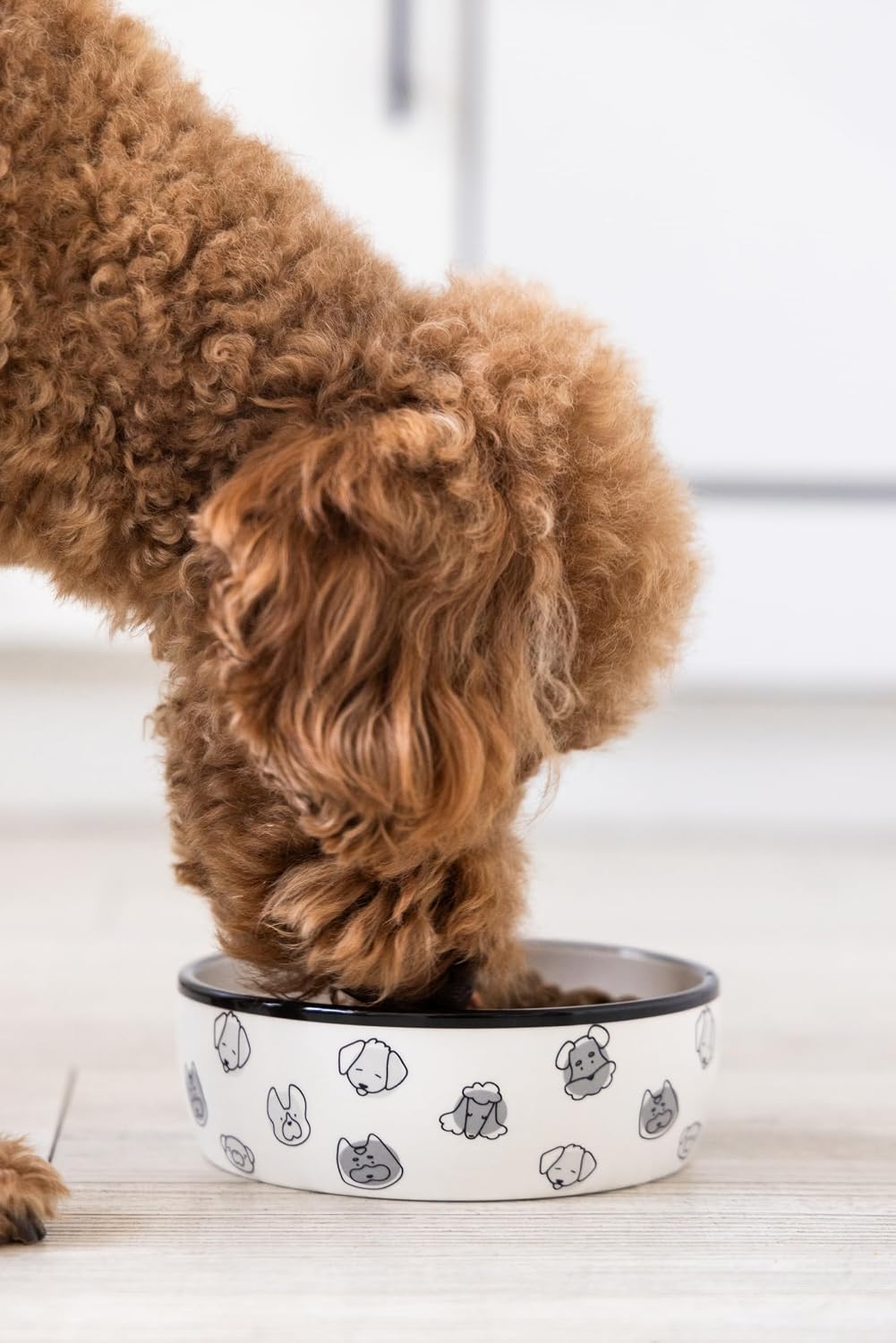 Pearhead Ceramic Dog Bowl, Woof Speckled Pet Food & Water Dish - Gray Dog Faces Bowl / Small - image 4