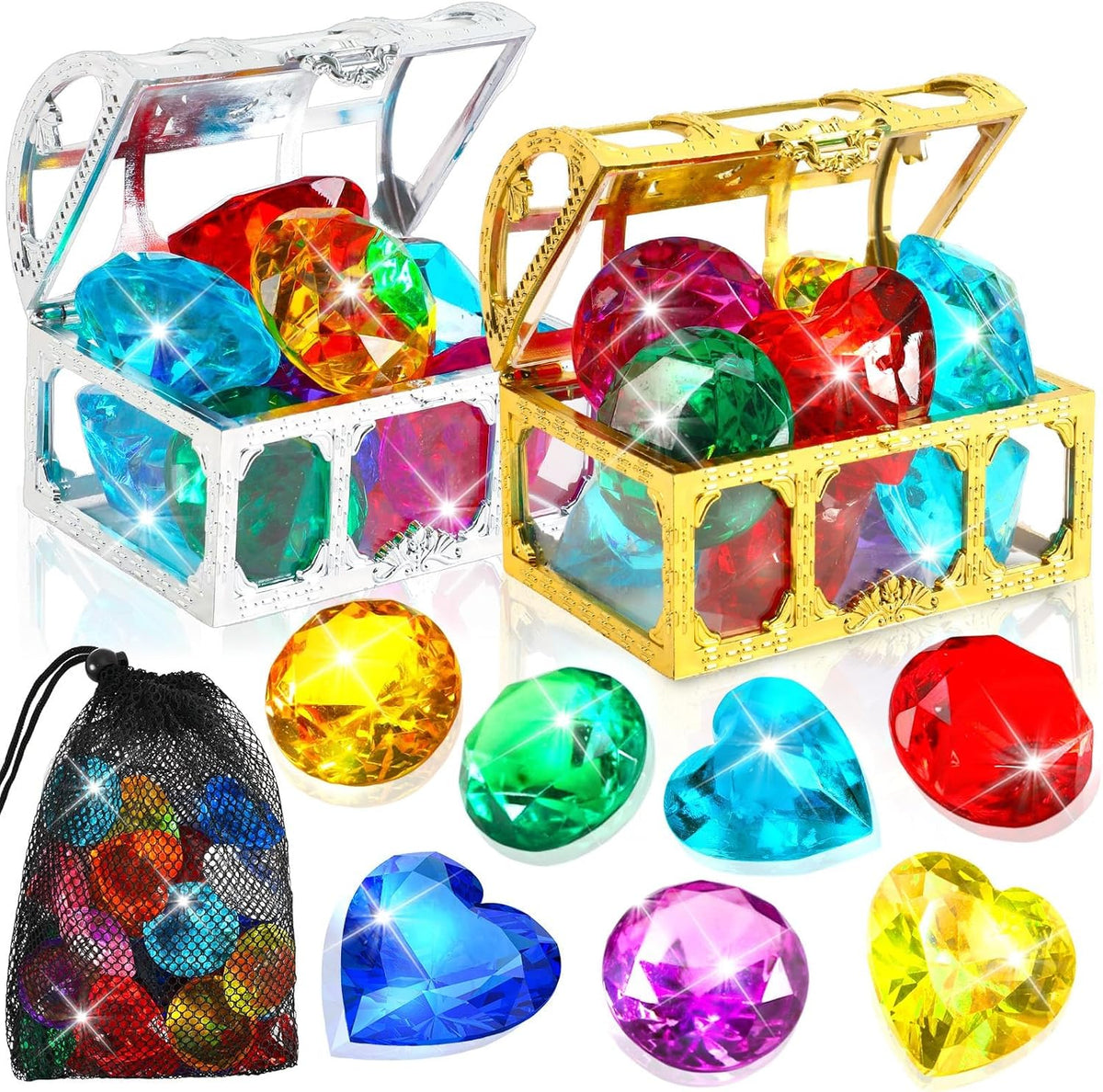 MARFOREVER diving gems pool toys, 15 colorful acrylic diamonds in two sizes - view 2