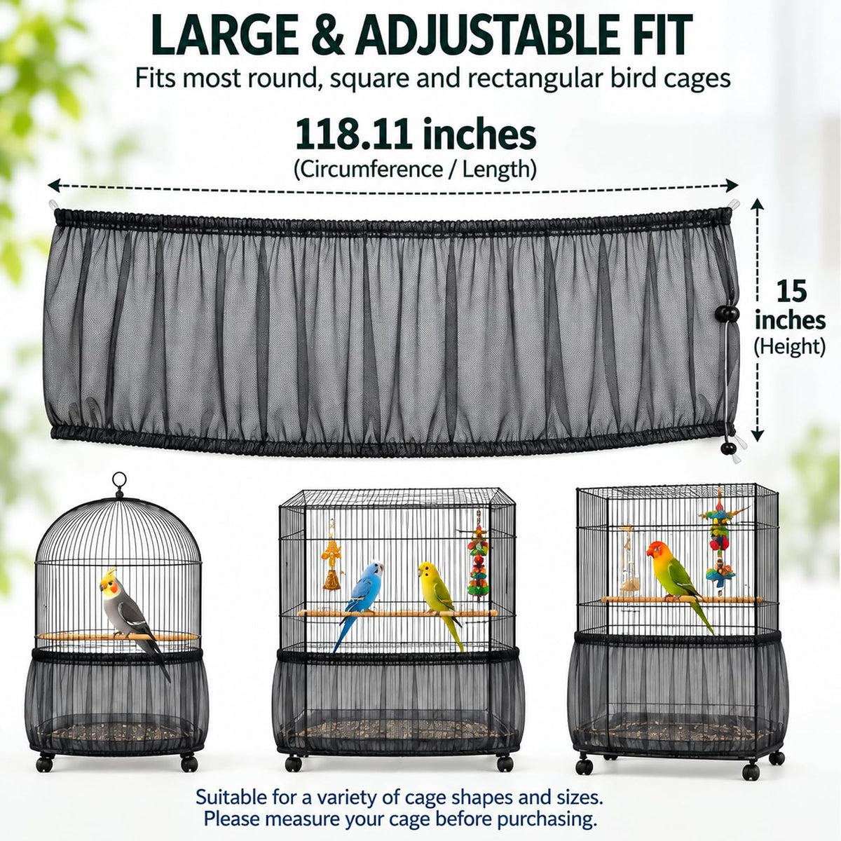 Bird Cage Net Cover Seed Catcher - Black / 118 x 15 Inch/ 300 x 37 cm - image 2