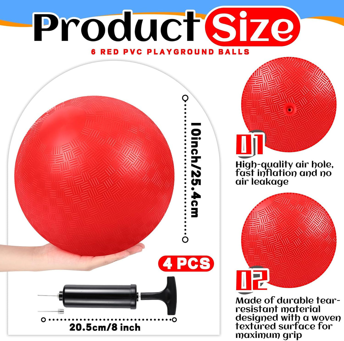 Hiboom kickball set with four 10 inch red balls, rubber bases and air pump - view 9