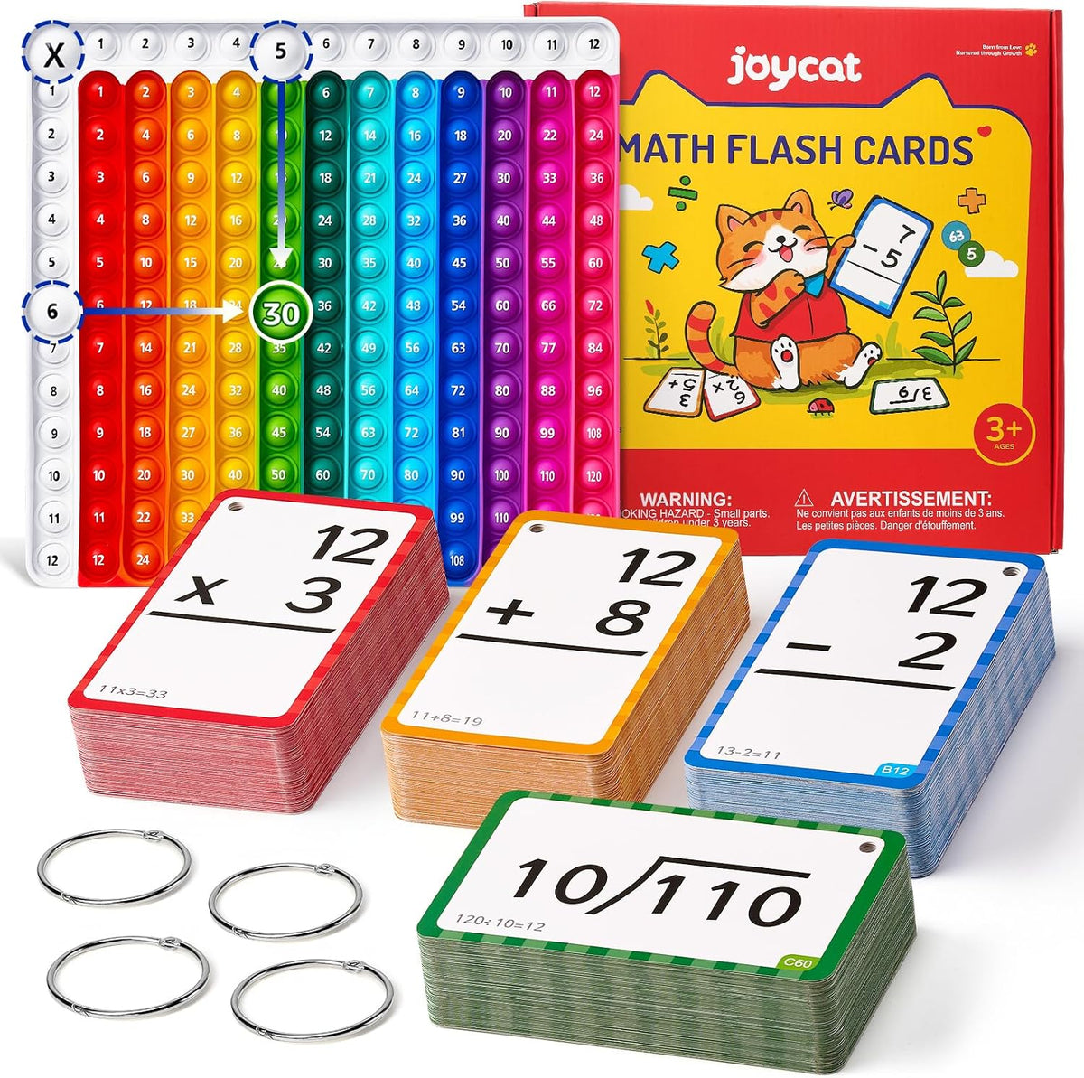 JoyCat Multiplication Flash Cards + Chart - Math Flash Cards