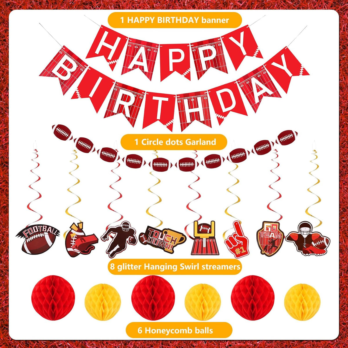 YEOCU Birthday Decorations - Red / Football - image 2