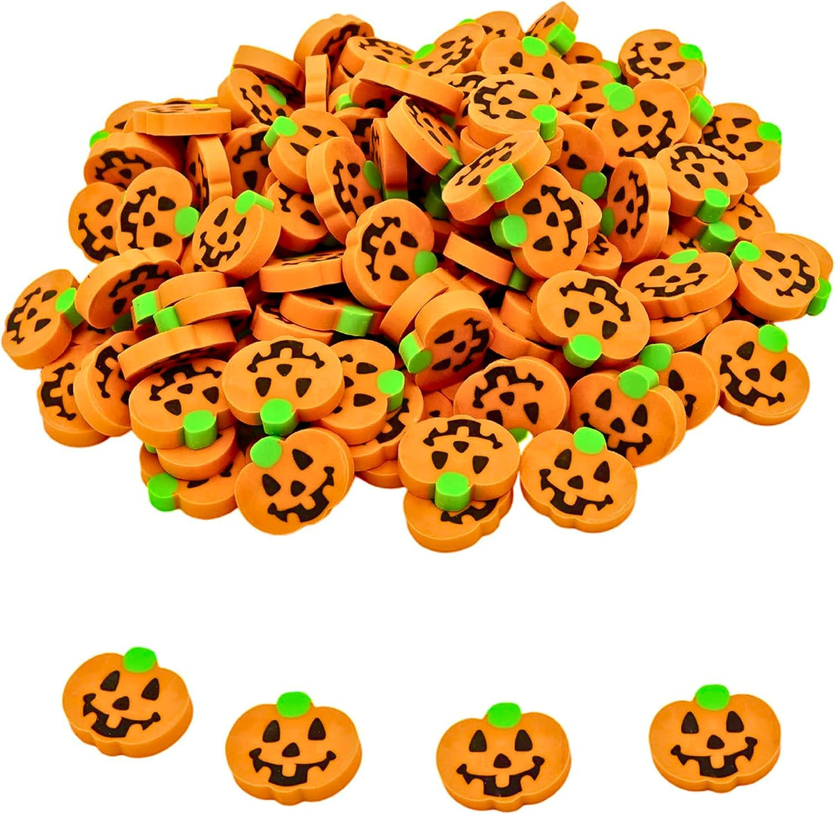 4E's Novelty bulk pack of 144 mini pumpkin erasers for Halloween