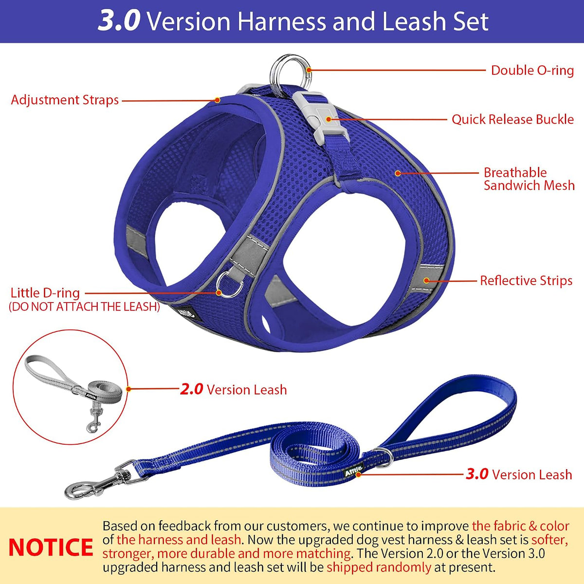 AIITLE Small Dog Harness and Leash Set, Step-in Puppy Pet Vest - M(Chest: 16 - 18") / Royal Blue - image 3